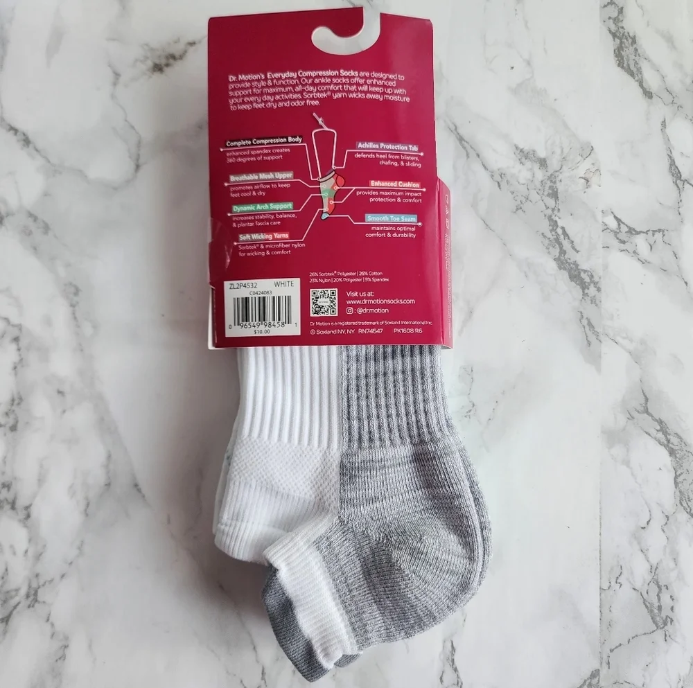 Dr. Motion Ankle Socks 6 Pairs Compression Socks Size Socks 9–11 Shoe 4-10